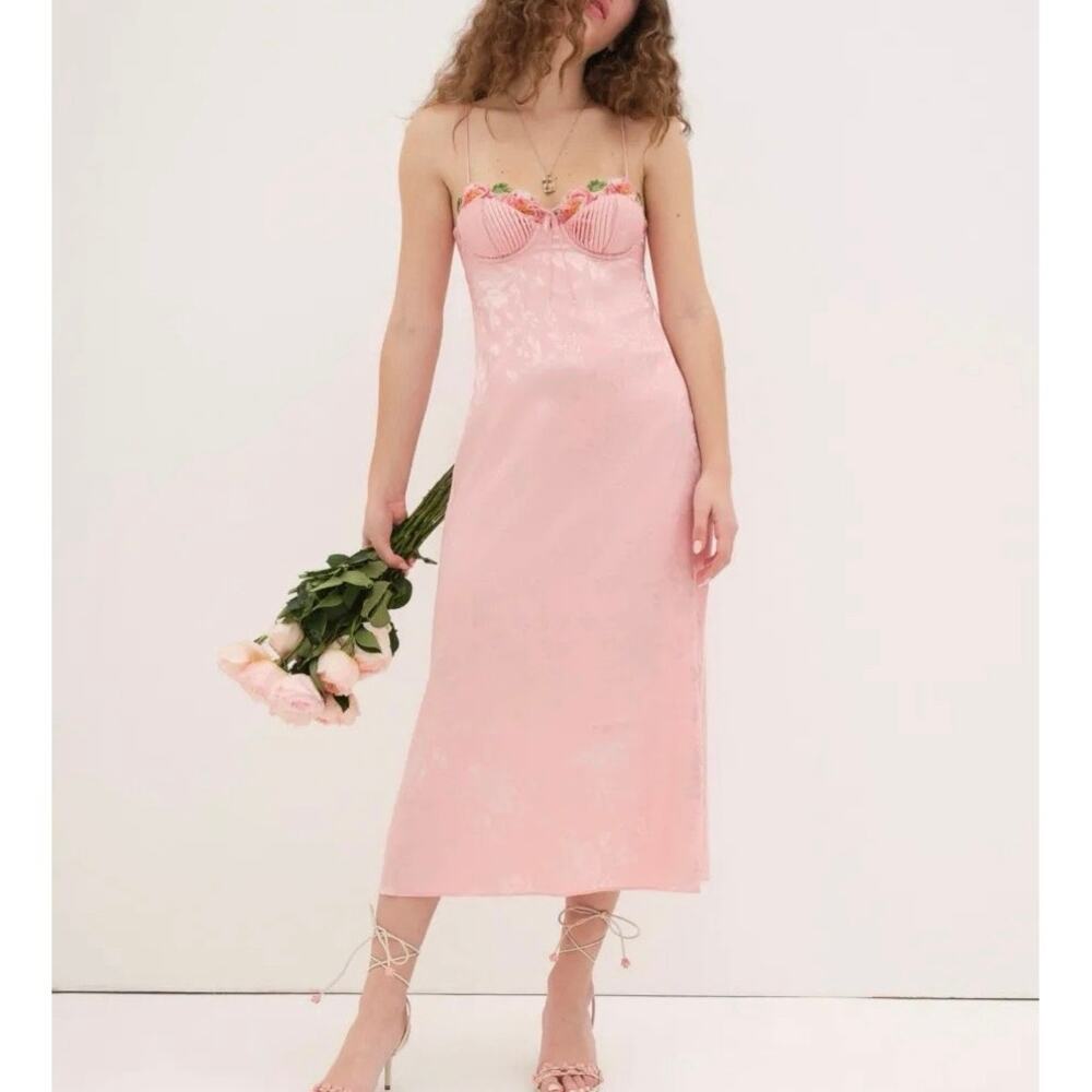 For Love & Lemons x Victoria’s Secret Lola Midi Slip Dress Pink XS NWT